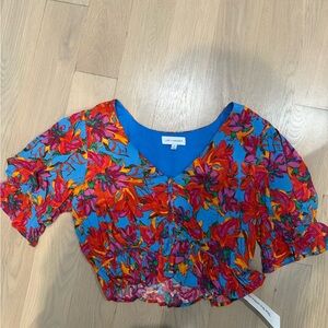 Lost + Wander Vibrant Floral Blouse - Blue and Red